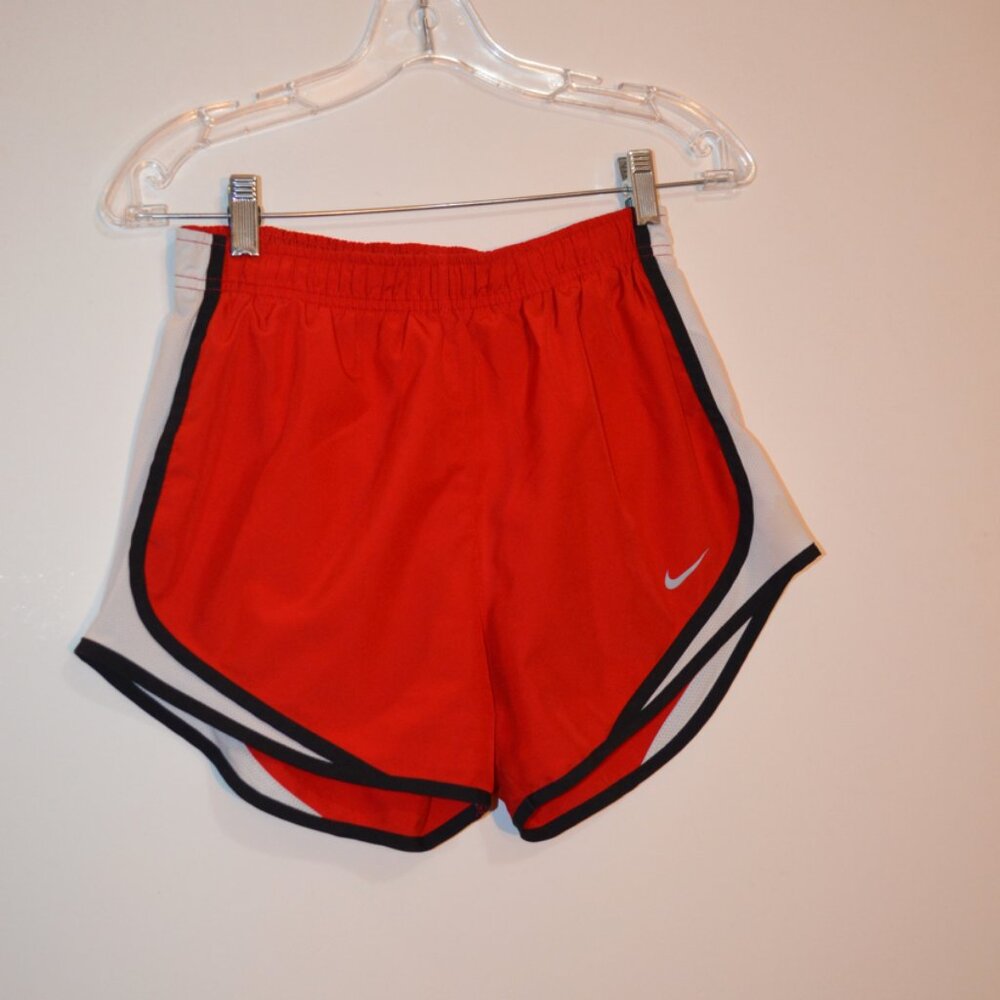 Nike Dri-Fit Activewear Sport Mini Shorts Red -White-Black Mesh Lining Ties S